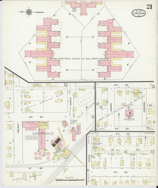 Sanborn Fire Insurance Map from Lincoln, Logan County, Illinois (1914), Sheet #0021 - Historic Sanborn Fire Insurance Map Print, vintage old map wall art, antique decor, genealogy gift, Illinois Illinois map