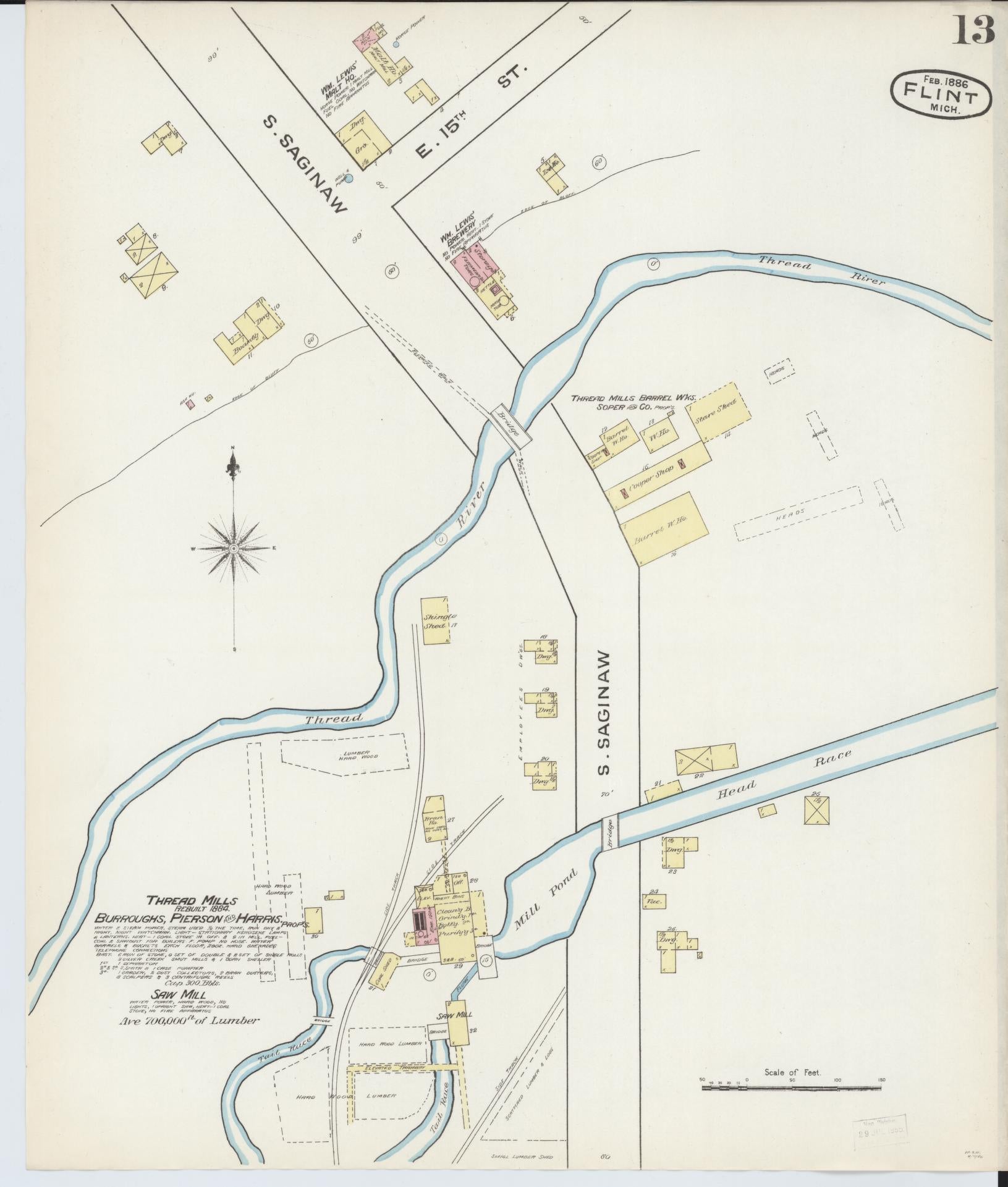 Sanborn Fire Insurance Map from Flint, Genesee County, Michigan (1886), Sheet #0013 - Complete Map Set gallery image, historic Sanborn map, vintage wall art, Michigan Michigan