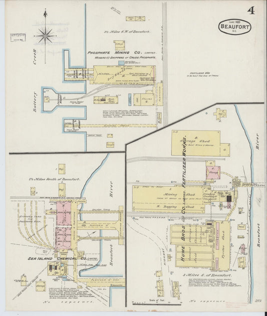Sanborn Fire Insurance Map from Beaufort, Beaufort County, South Carolina (1889), Sheet #0004 - Historic Sanborn Fire Insurance Map Print, vintage old map wall art, antique decor, genealogy gift, South Carolina South Carolina map