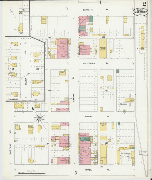 Sanborn Fire Insurance Map from Marceline, Linn County, Missouri (1902), Sheet #0002 - Historic Sanborn Fire Insurance Map Print, vintage old map wall art, antique decor, genealogy gift, Missouri Missouri map