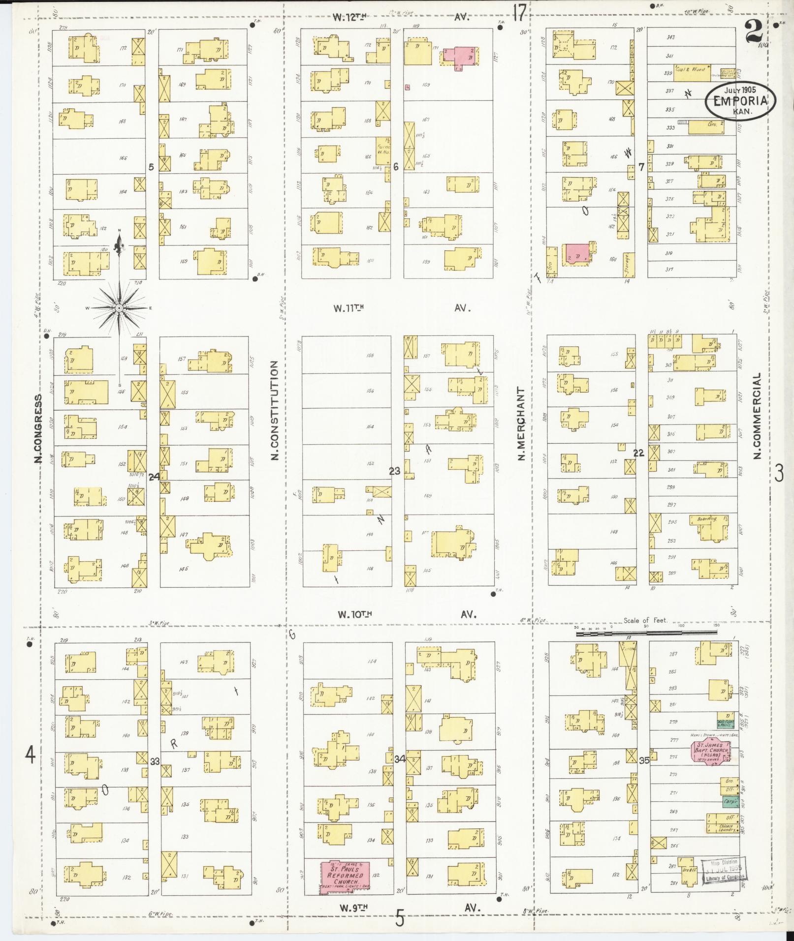 Sanborn Fire Insurance Map from Emporia, Lyon County, Kansas (1905), Sheet #0002 - Complete Map Set gallery image, historic Sanborn map, vintage wall art, Kansas Kansas