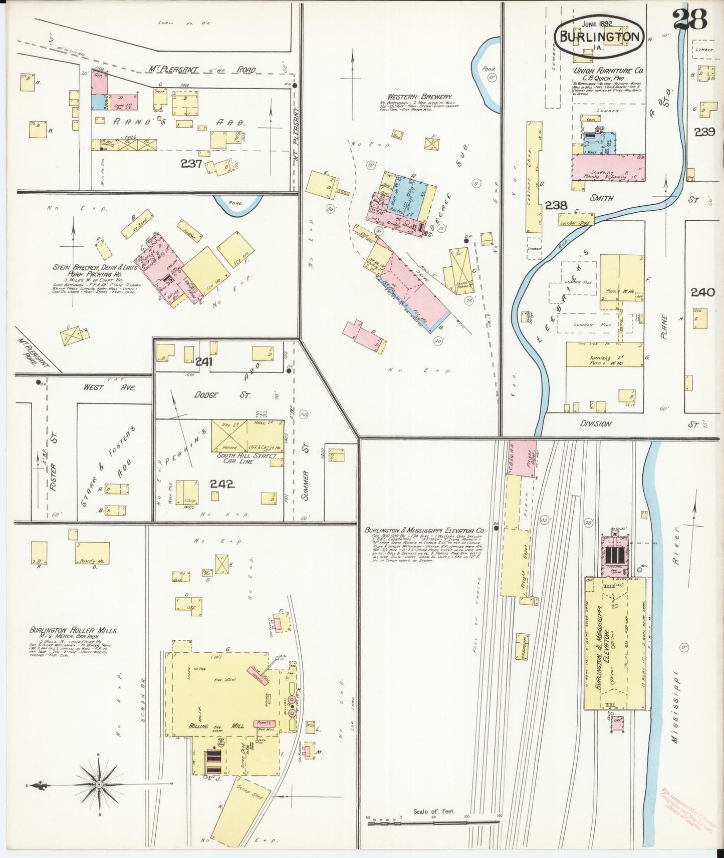 Sanborn Fire Insurance Map from Burlington, Des Moines County, Iowa (1892), Sheet #0028 - Historic Sanborn Fire Insurance Map Print, vintage old map wall art