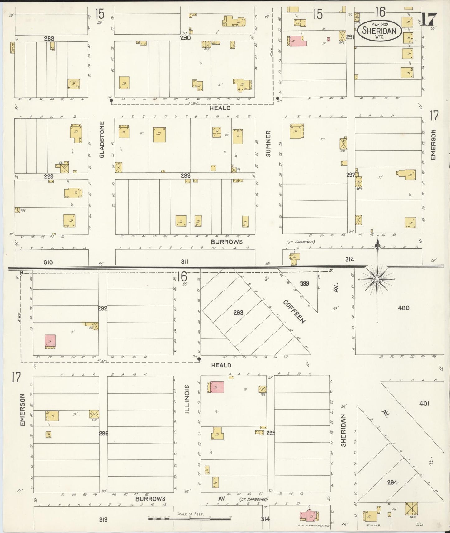 Sanborn Fire Insurance Map from Sheridan, Sheridan County, Wyoming (1903), Sheet #0017 - Historic Sanborn Fire Insurance Map Print, vintage old map wall art, antique decor, genealogy gift, Wyoming Wyoming map