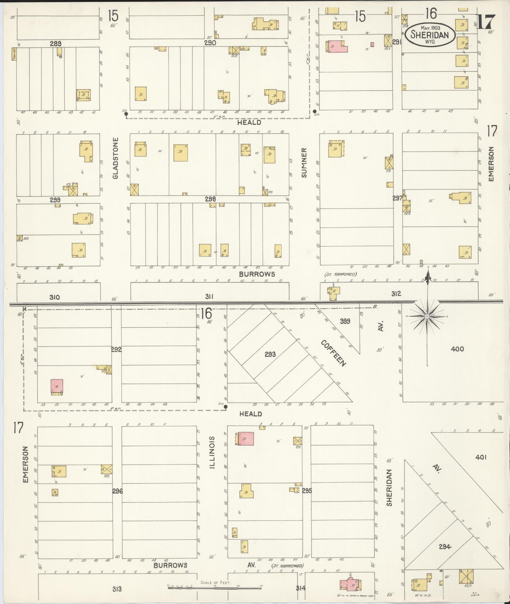 Sanborn Fire Insurance Map from Sheridan, Sheridan County, Wyoming (1903), Sheet #0017 - Historic Sanborn Fire Insurance Map Print, vintage old map wall art, antique decor, genealogy gift, Wyoming Wyoming map