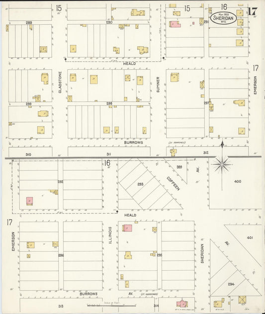 Sanborn Fire Insurance Map from Sheridan, Sheridan County, Wyoming (1903), Sheet #0017 - Historic Sanborn Fire Insurance Map Print, vintage old map wall art, antique decor, genealogy gift, Wyoming Wyoming map