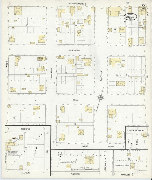 Sanborn Fire Insurance Map from Willis, Montgomery County, Texas (1912), Sheet #0002 - Historic Sanborn Fire Insurance Map Print, vintage old map wall art, antique decor, genealogy gift, Texas Texas map
