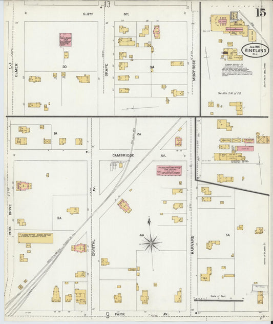 Sanborn Fire Insurance Map from Vineland, Cumberland County, New Jersey (1906), Sheet #0015 - Historic Sanborn Fire Insurance Map Print, vintage old map wall art, antique decor, genealogy gift, New Jersey New Jersey map