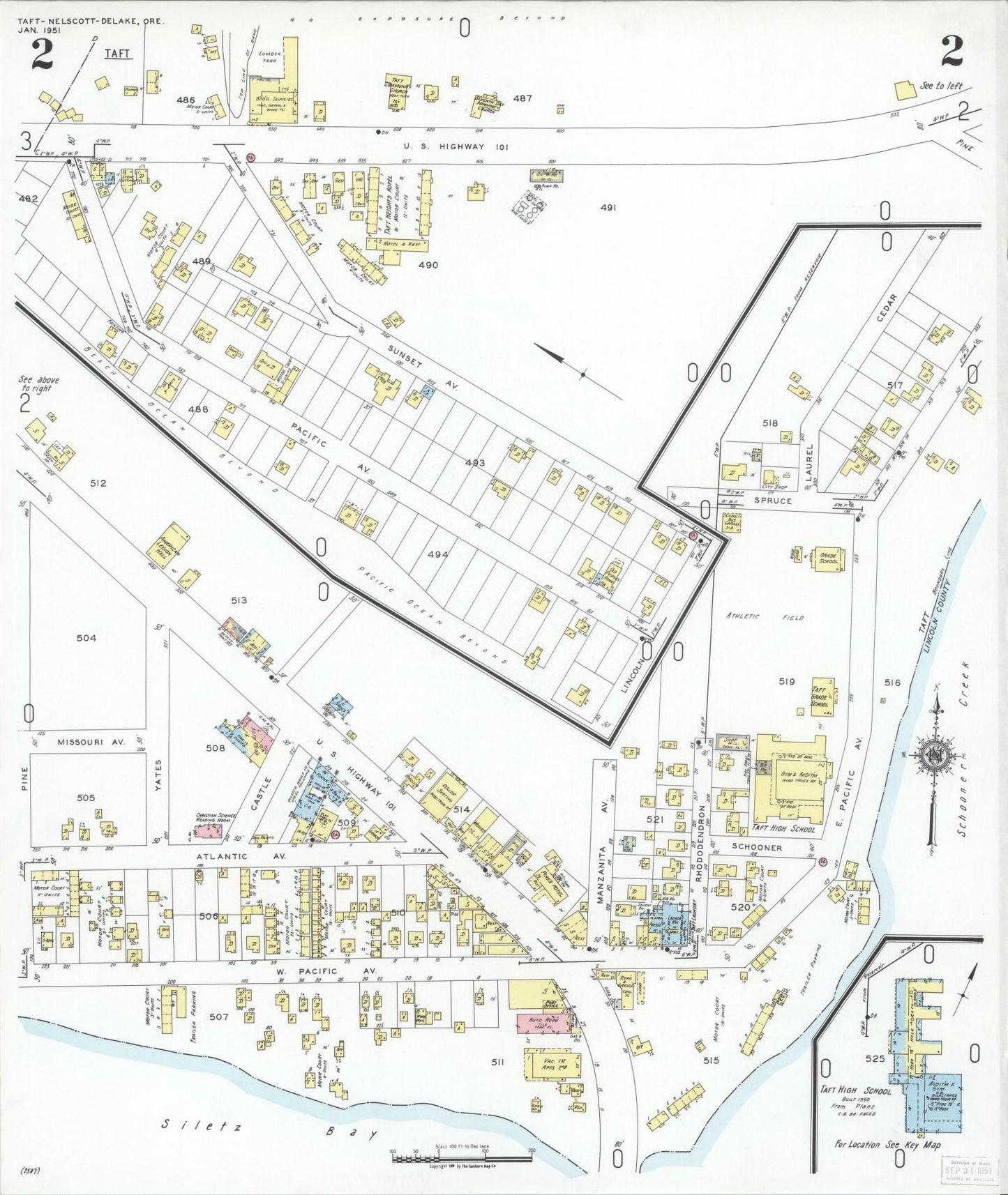 Sanborn Fire Insurance Map from Taft, Lincoln County, Oregon (1951), Sheet #0002 - Complete Map Set gallery image, historic Sanborn map, vintage wall art, Oregon Oregon