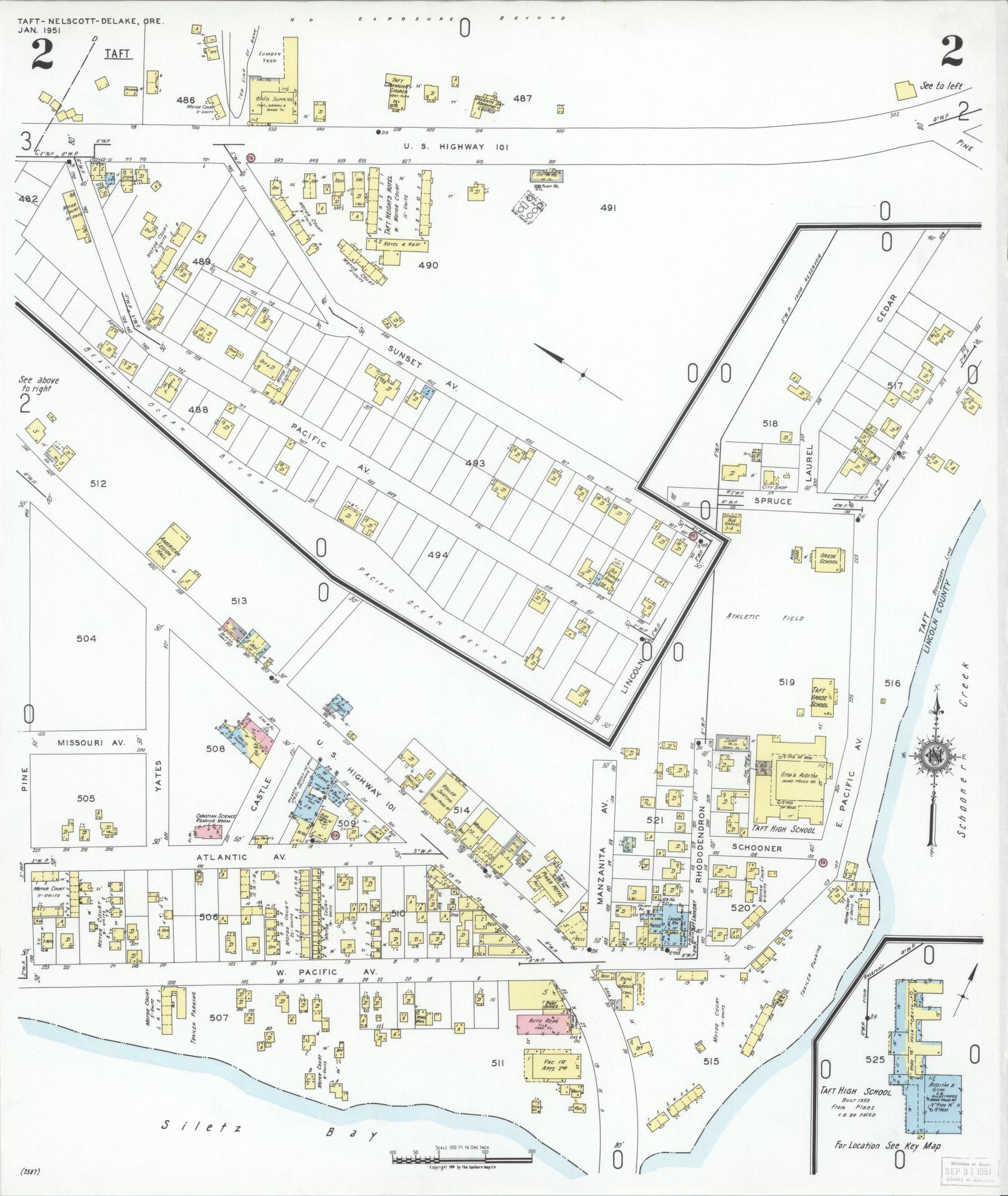 Sanborn Fire Insurance Map from Taft, Lincoln County, Oregon (1951), Sheet #0002 - Complete Map Set gallery image, historic Sanborn map, vintage wall art, Oregon Oregon