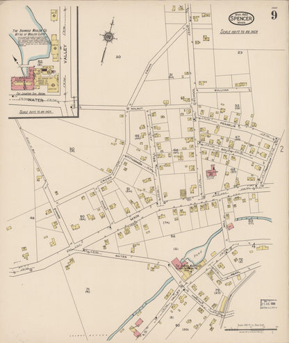Sanborn Fire Insurance Map from Spencer, Worcester County, Massachusetts (1922), Sheet #0009 - Historic Sanborn Fire Insurance Map Print, vintage old map wall art, antique decor, genealogy gift, Massachusetts Massachusetts map
