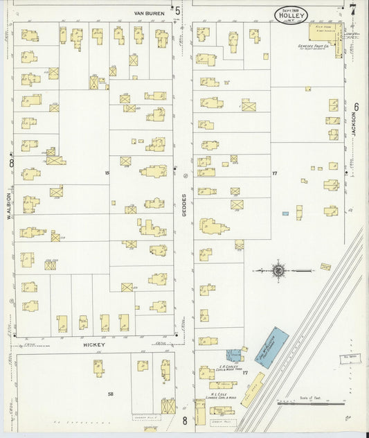 Sanborn Fire Insurance Map from Holley, Orleans County, New York (1909), Sheet #0007 - Historic Sanborn Fire Insurance Map Print, vintage old map wall art, antique decor, genealogy gift, New York New York map