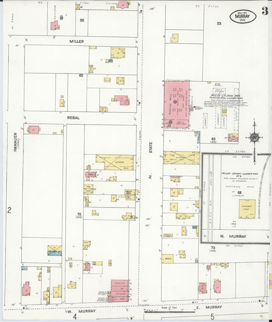 Sanborn Fire Insurance Map from Murray, Salt Lake County, Utah (1911), Sheet #0003 - Historic Sanborn Fire Insurance Map Print, vintage old map wall art, antique decor, genealogy gift, Utah Utah map