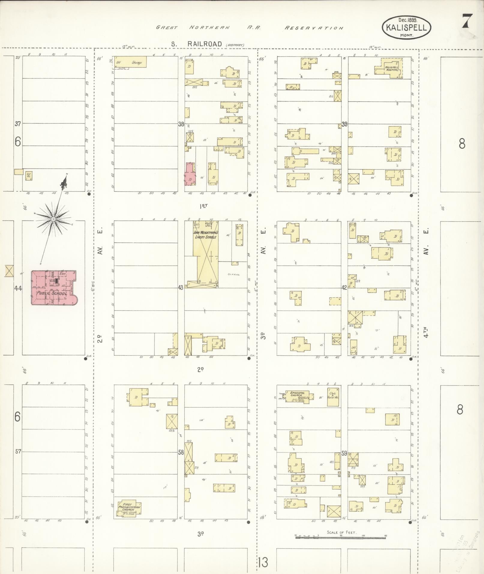 Sanborn Fire Insurance Map from Kalispell, Flathead County, Montana (1899), Sheet #0007 - Historic Sanborn Fire Insurance Map Print, vintage old map wall art, antique decor, genealogy gift, Montana Montana map