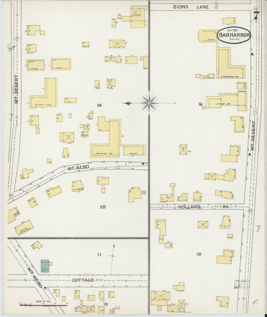 Sanborn Fire Insurance Map from Bar Harbor, Hancock County, Maine (1892), Sheet #0007 - Historic Sanborn Fire Insurance Map Print, vintage old map wall art, antique decor, genealogy gift, Maine Maine map