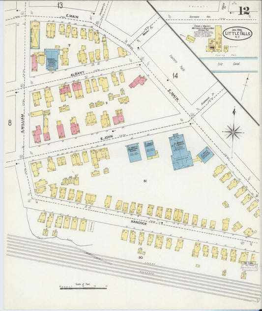 Sanborn Fire Insurance Map from Little Falls, Herkimer County, New York (1906), Sheet #0012 - Historic Sanborn Fire Insurance Map Print, vintage old map wall art, antique decor, genealogy gift, New York New York map