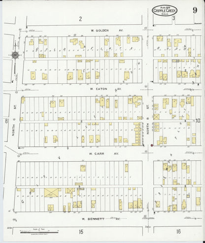 Sanborn Fire Insurance Map from Cripple Creek, Teller County, Colorado (1919), Sheet #0009 - Complete Map Set gallery image, historic Sanborn map, vintage wall art, Colorado Colorado