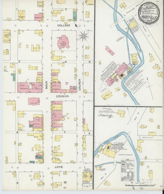 Sanborn Fire Insurance Map from Maryville, Blount County, Tennessee (1892), Sheet #0001 - Historic Sanborn Fire Insurance Map Print, vintage old map wall art, antique decor, genealogy gift, Tennessee Tennessee map