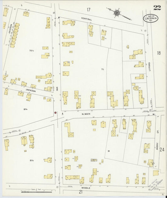 Sanborn Fire Insurance Map from Laconia, Belknap County, New Hampshire (1911), Sheet #0022 - Historic Sanborn Fire Insurance Map Print, vintage old map wall art, antique decor, genealogy gift, New Hampshire New Hampshire map