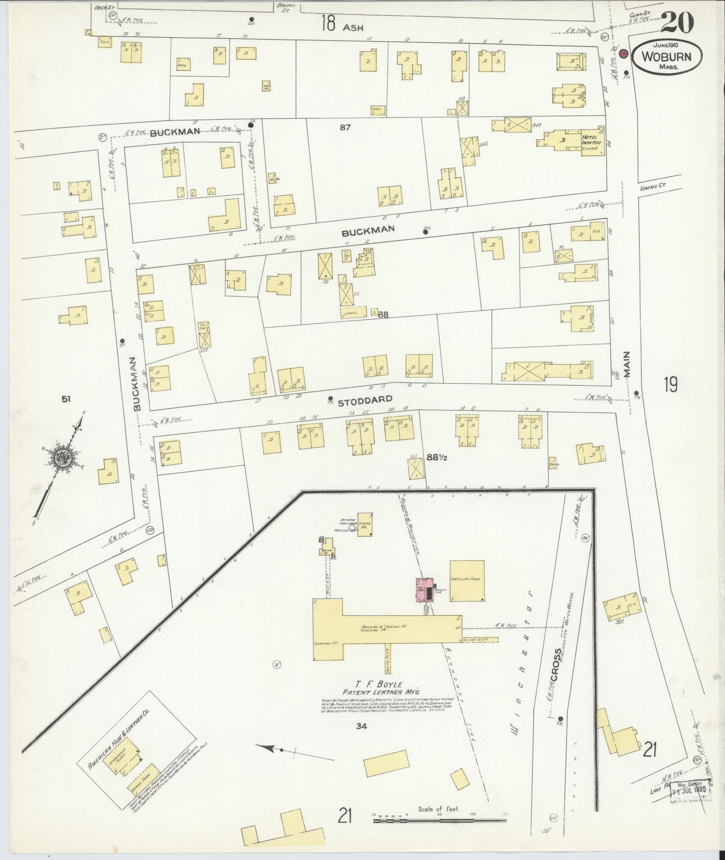 Sanborn Fire Insurance Map from Woburn, Middlesex County, Massachusetts (1910), Sheet #0020 - Historic Sanborn Fire Insurance Map Print, vintage old map wall art, antique decor, genealogy gift, Massachusetts Massachusetts map