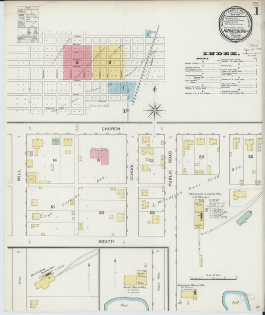 Sanborn Fire Insurance Map from Harrisburg, Saline County, Illinois (1894), Sheet #0001 - Historic Sanborn Fire Insurance Map Print, vintage old map wall art, antique decor, genealogy gift, Illinois Illinois map