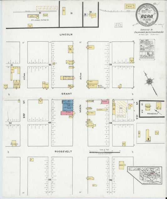Sanborn Fire Insurance Map from Agra, Lincoln County, Oklahoma (1919), Sheet #0001 - Historic Sanborn Fire Insurance Map Print, vintage old map wall art, antique decor, genealogy gift, Oklahoma Oklahoma map