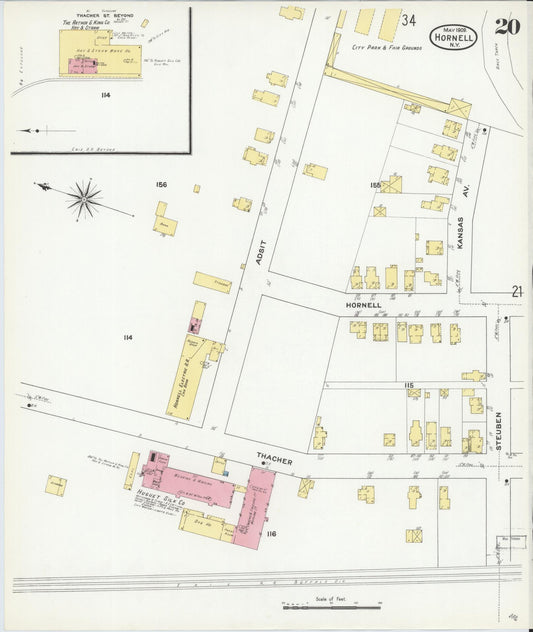 Sanborn Fire Insurance Map from Hornell, Steuben County, New York (1909), Sheet #0020 - Historic Sanborn Fire Insurance Map Print, vintage old map wall art, antique decor, genealogy gift, New York New York map