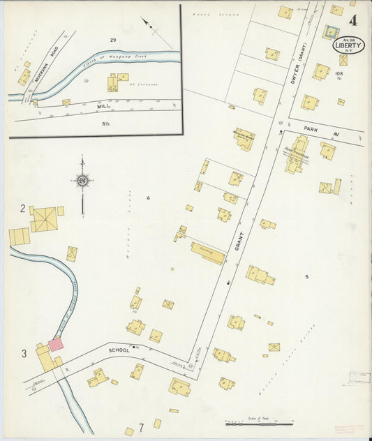 Sanborn Fire Insurance Map from Liberty, Sullivan County, New York (1916), Sheet #0004 - Historic Sanborn Fire Insurance Map Print, vintage old map wall art, antique decor, genealogy gift, New York New York map