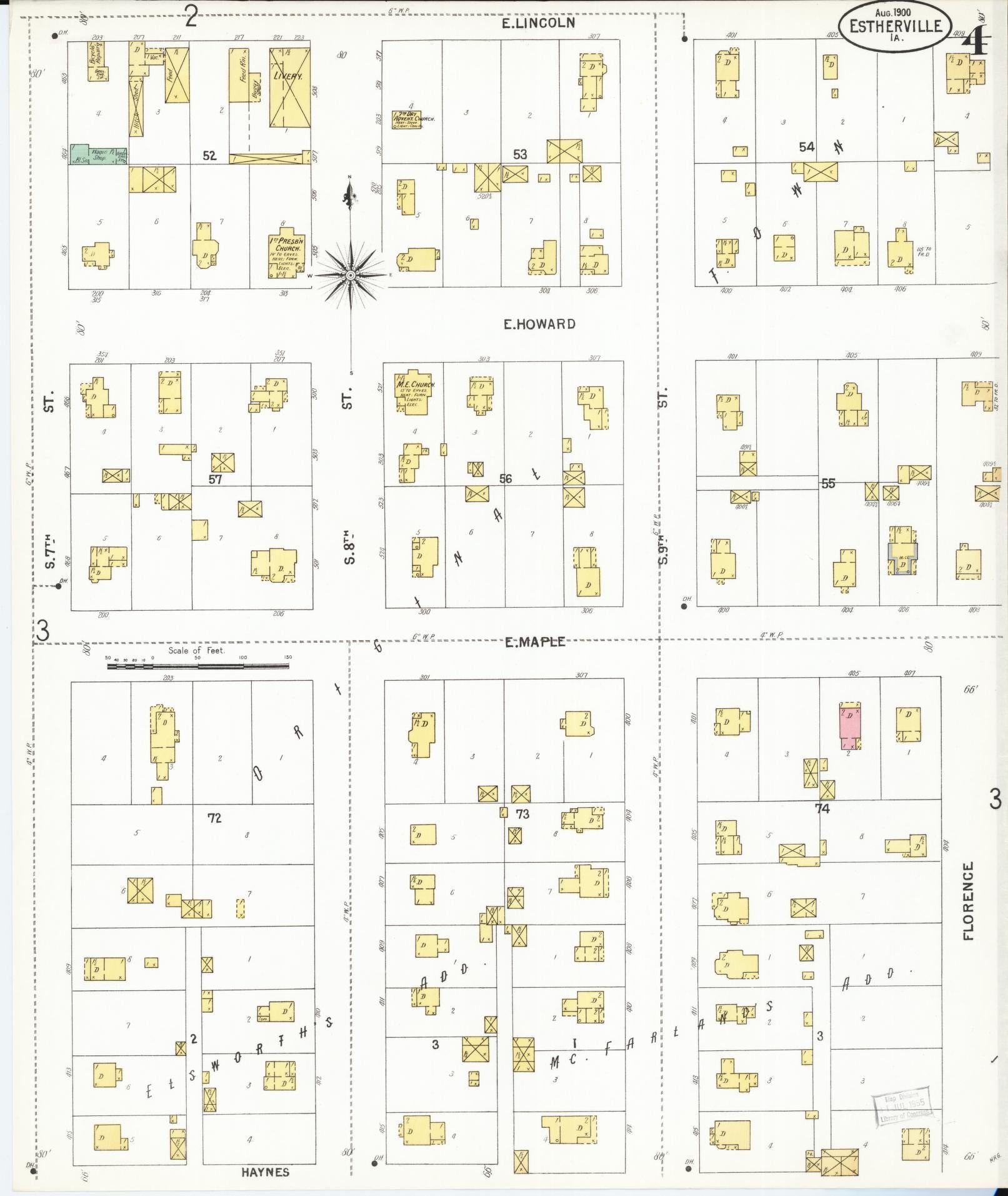 Sanborn Fire Insurance Map from Estherville, Emmet County, Iowa (1900), Sheet #0004 - Historic Sanborn Fire Insurance Map Print, vintage old map wall art