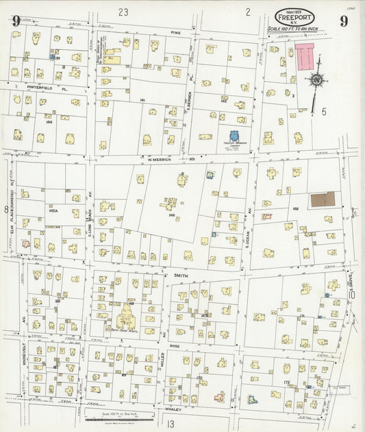 Sanborn Fire Insurance Map from Freeport, Nassau County, New York (1925), Sheet #0009 - Historic Sanborn Fire Insurance Map Print, vintage old map wall art, antique decor, genealogy gift, New York New York map