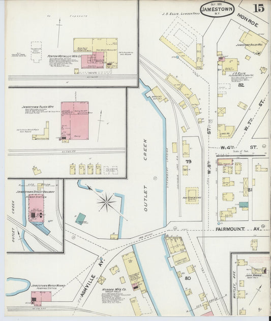 Sanborn Fire Insurance Map from Jamestown, Chautauqua County, New York (1891), Sheet #0015 - Historic Sanborn Fire Insurance Map Print, vintage old map wall art, antique decor, genealogy gift, New York New York map