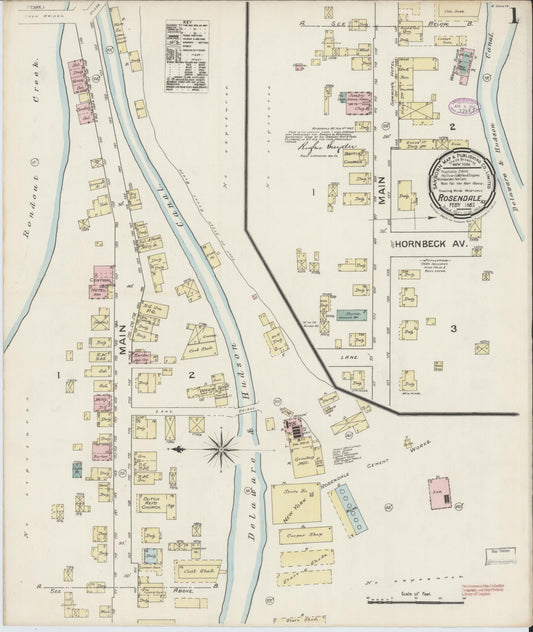 Sanborn Fire Insurance Map from Rosendale, Ulster County, New York (1887), Sheet #0001 - Complete Map Set gallery image, historic Sanborn map, vintage wall art, New York New York