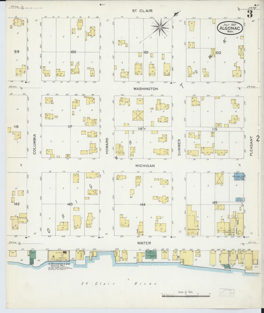 Sanborn Fire Insurance Map from Algonac, Saint Clair County, Michigan (1907), Sheet #0003 - Historic Sanborn Fire Insurance Map Print, vintage old map wall art, antique decor, genealogy gift, Michigan Michigan map