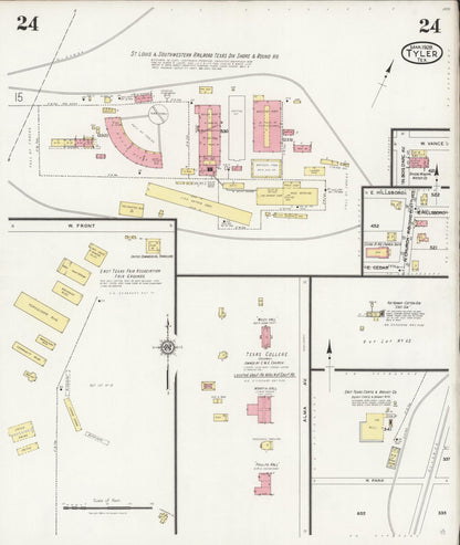 Sanborn Fire Insurance Map from Tyler, Smith County, Texas (1928), Sheet #0024 - Historic Sanborn Fire Insurance Map Print, vintage old map wall art, antique decor, genealogy gift, Texas Texas map