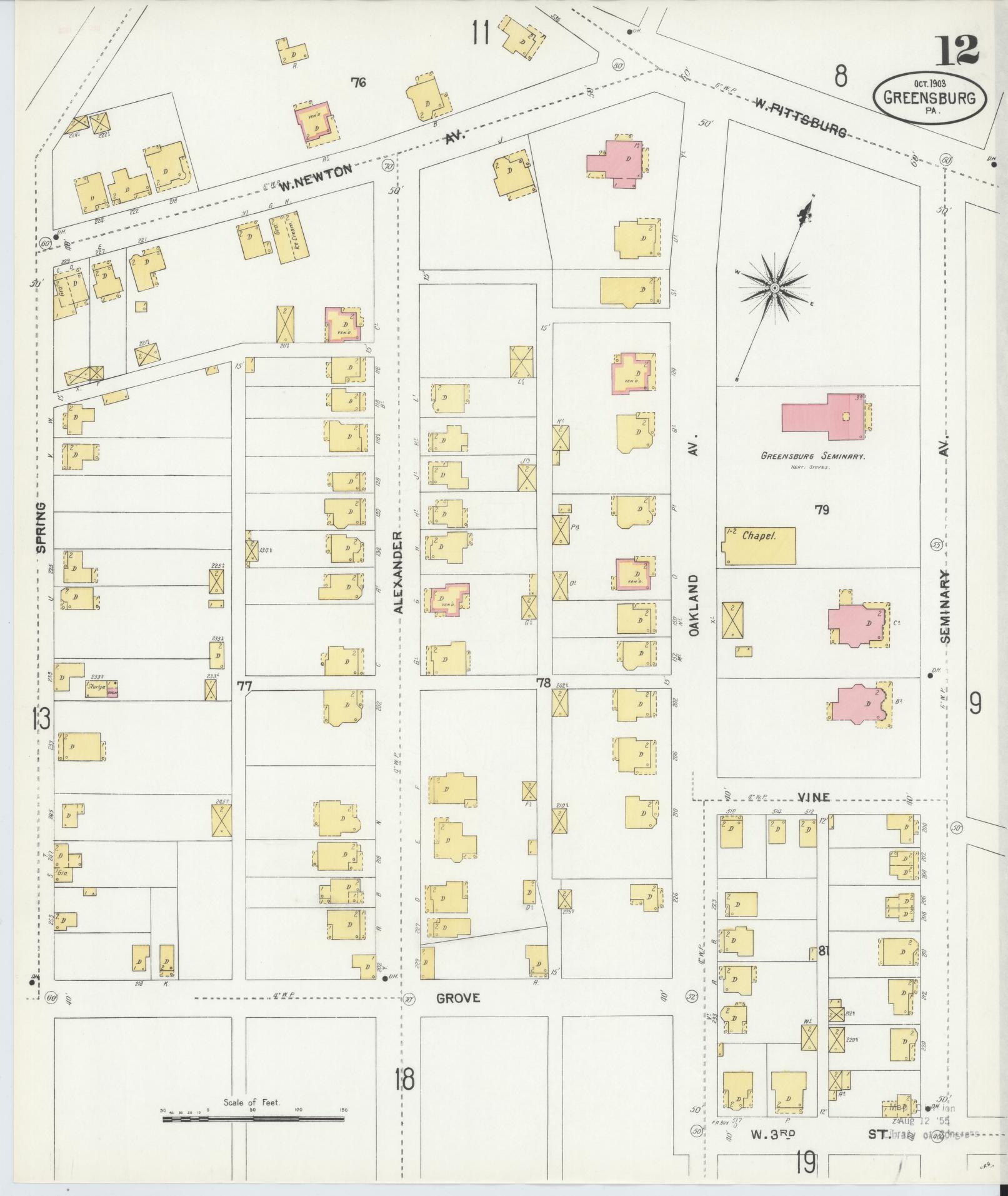 Sanborn Fire Insurance Map from Greensburg, Westmoreland County, Pennsylvania (1903), Sheet #0012 - Historic Sanborn Fire Insurance Map Print, vintage old map wall art, antique decor, genealogy gift, Pennsylvania Pennsylvania map