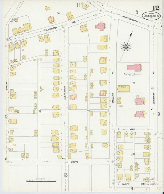 Sanborn Fire Insurance Map from Greensburg, Westmoreland County, Pennsylvania (1903), Sheet #0012 - Historic Sanborn Fire Insurance Map Print, vintage old map wall art, antique decor, genealogy gift, Pennsylvania Pennsylvania map