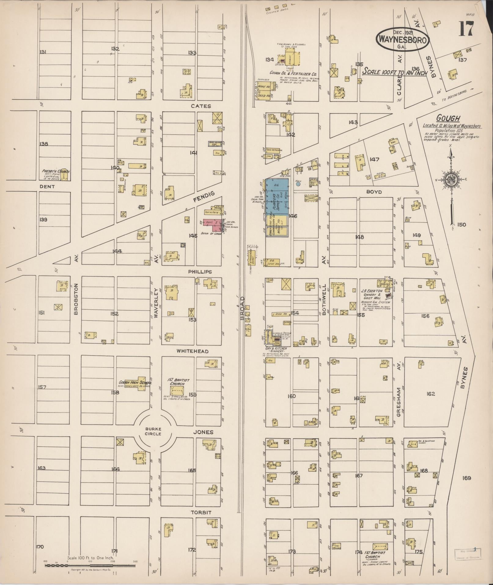 Sanborn Fire Insurance Map from Waynesboro, Burke County, Georgia (1921), Sheet #0017 - Historic Sanborn Fire Insurance Map Print, vintage old map wall art, antique decor, genealogy gift, Georgia Georgia map