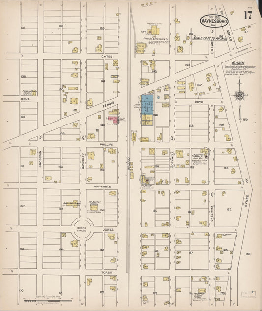 Sanborn Fire Insurance Map from Waynesboro, Burke County, Georgia (1921), Sheet #0017 - Historic Sanborn Fire Insurance Map Print, vintage old map wall art, antique decor, genealogy gift, Georgia Georgia map