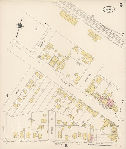 Sanborn Fire Insurance Map from Salinas, Monterey County, California (1913), Sheet #0005 - Complete Map Set gallery image, historic Sanborn map, vintage wall art, California California