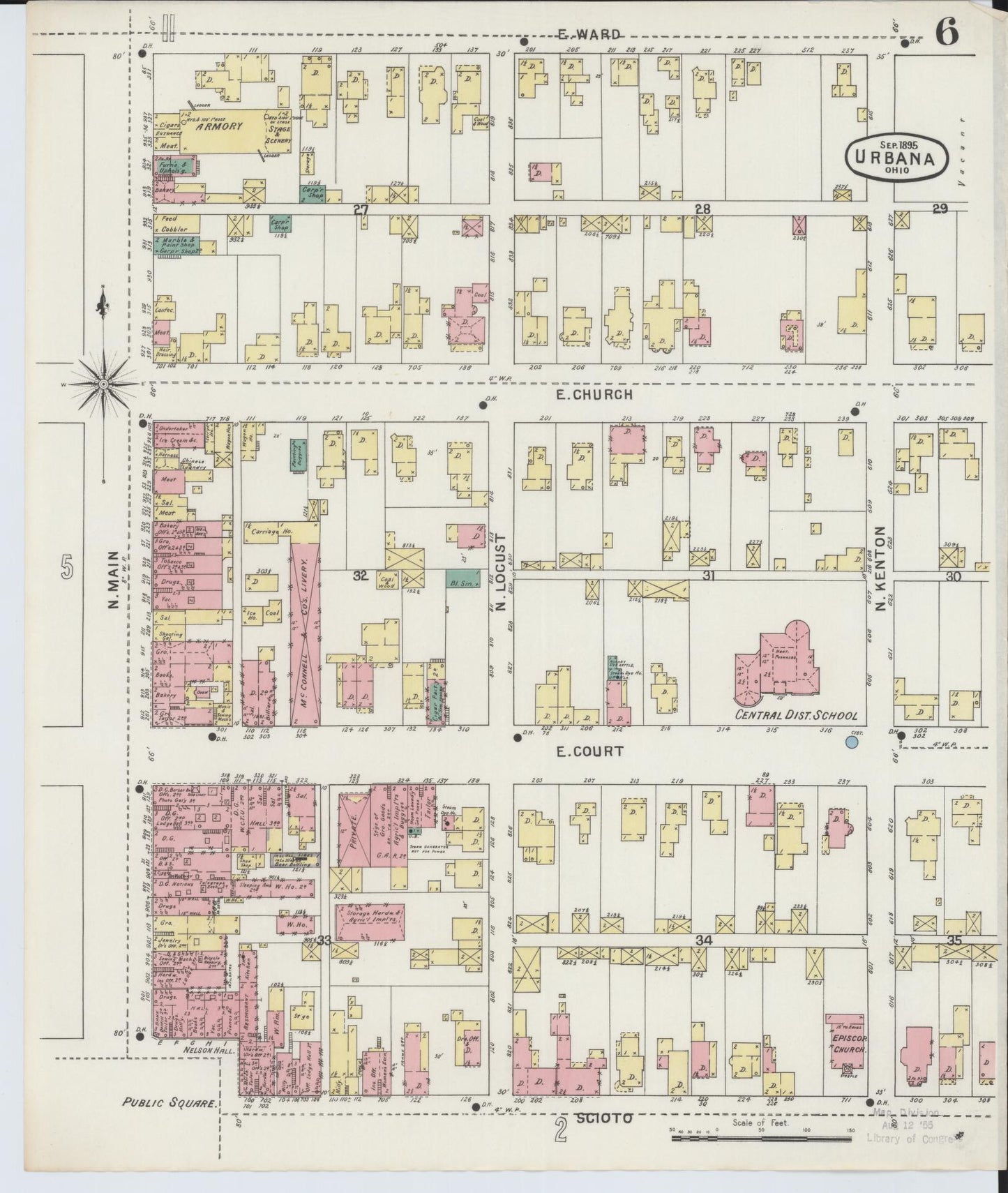 Sanborn Fire Insurance Map from Urbana, Champaign County, Ohio (1895), Sheet #0006 - Historic Sanborn Fire Insurance Map Print, vintage old map wall art, antique decor, genealogy gift, Ohio Ohio map