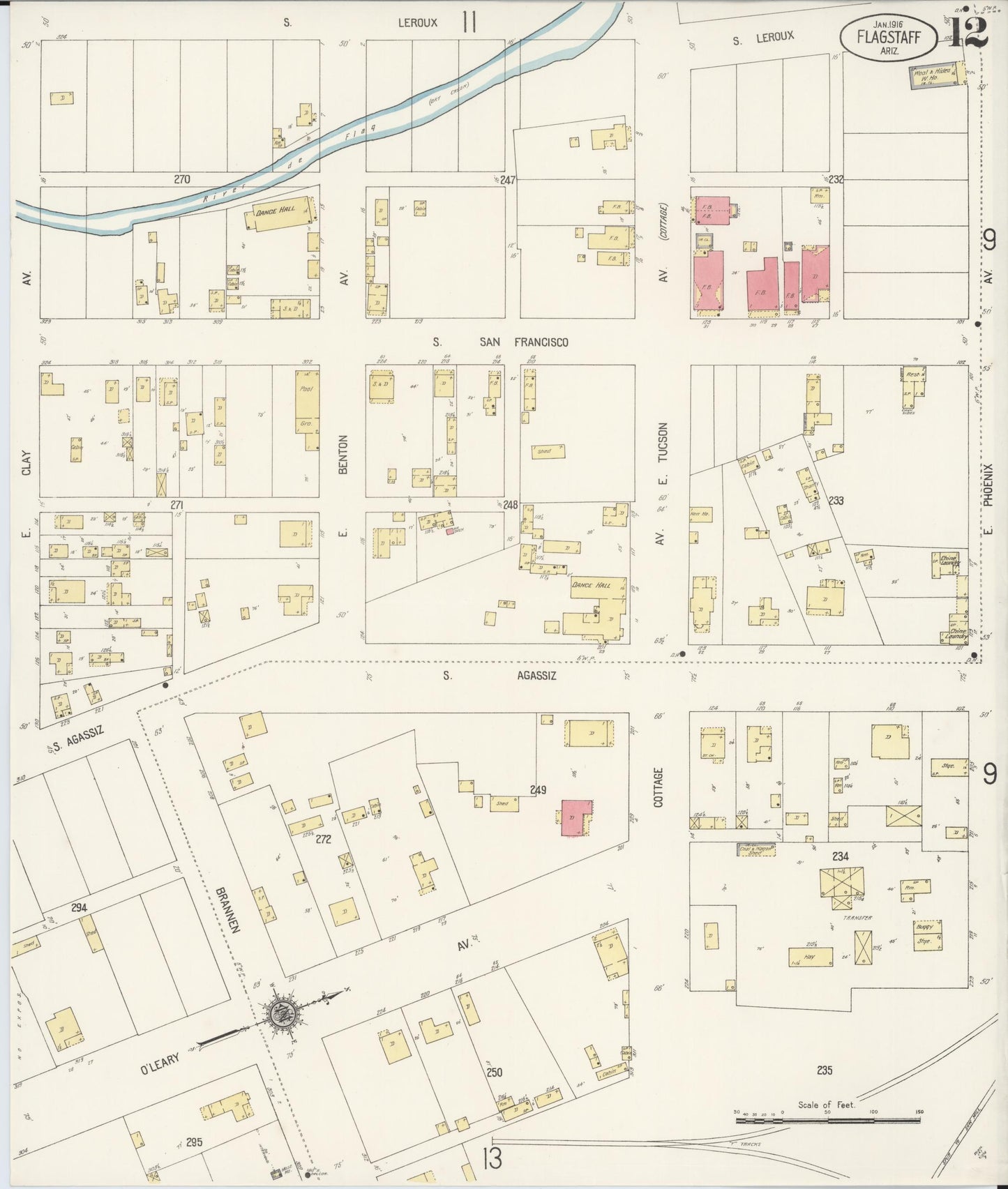 Sanborn Fire Insurance Map from Flagstaff, Coconino County, Arizona (1916), Sheet #0012 - Complete Map Set gallery image, historic Sanborn map, vintage wall art, Arizona Arizona