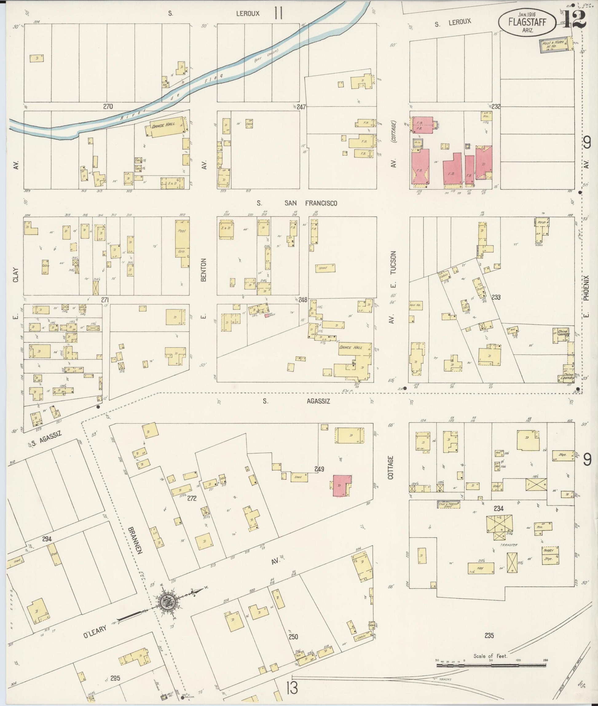 Sanborn Fire Insurance Map from Flagstaff, Coconino County, Arizona (1916), Sheet #0012 - Complete Map Set gallery image, historic Sanborn map, vintage wall art, Arizona Arizona