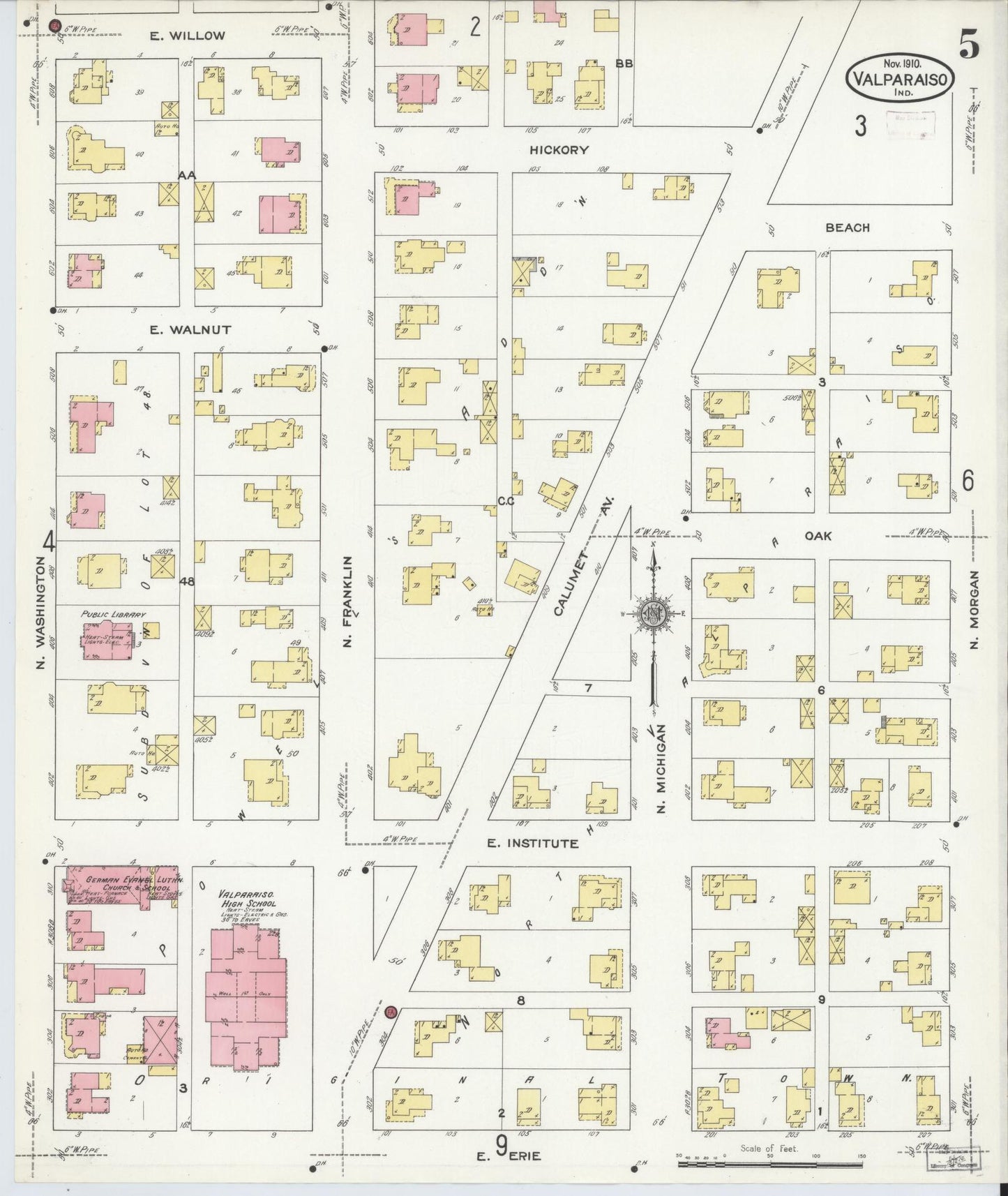 Sanborn Fire Insurance Map from Valparaiso, Porter County, Indiana (1910), Sheet #0005 - Complete Map Set gallery image, historic Sanborn map, vintage wall art, Indiana Indiana