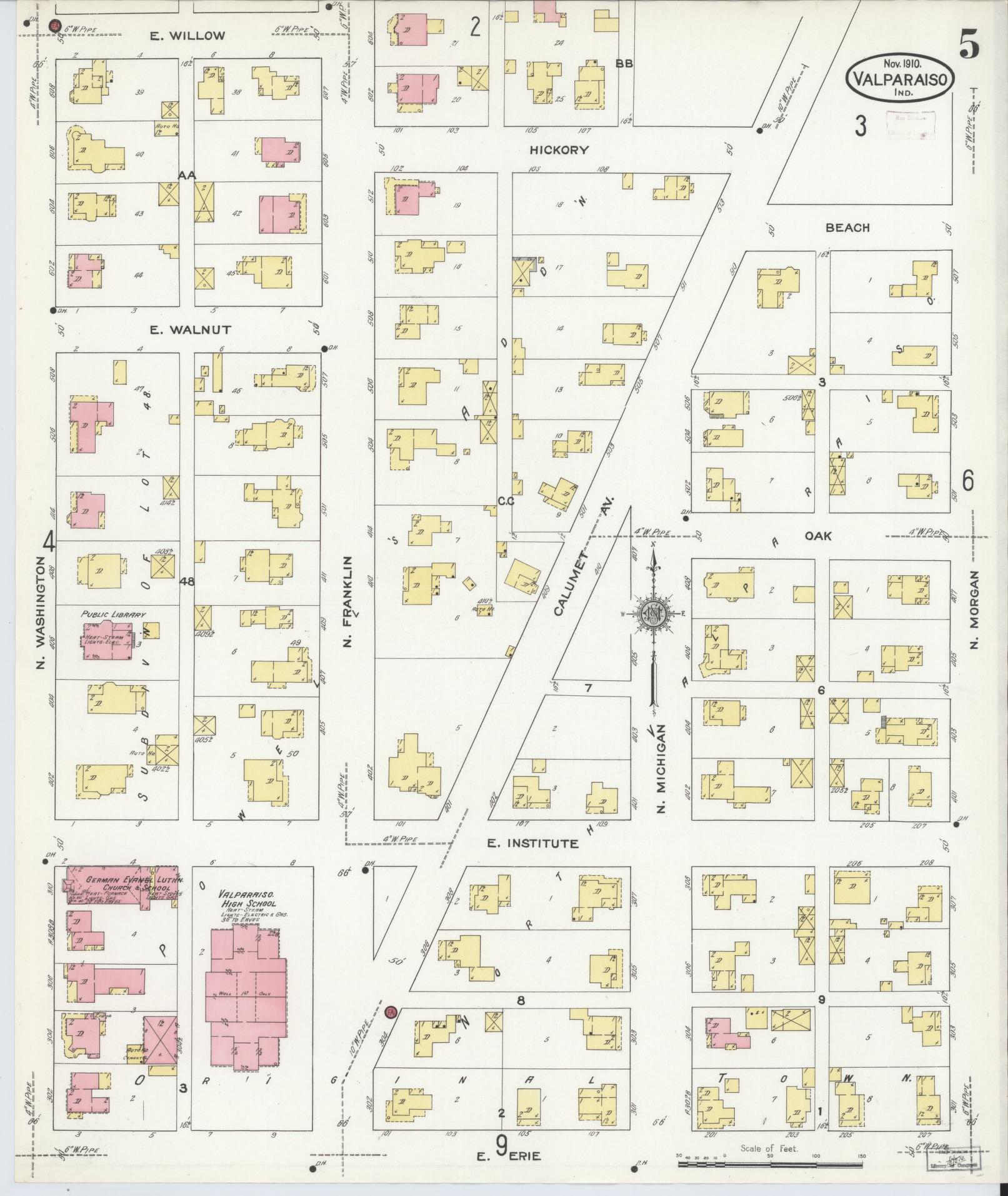 Sanborn Fire Insurance Map from Valparaiso, Porter County, Indiana (1910), Sheet #0005 - Complete Map Set gallery image, historic Sanborn map, vintage wall art, Indiana Indiana
