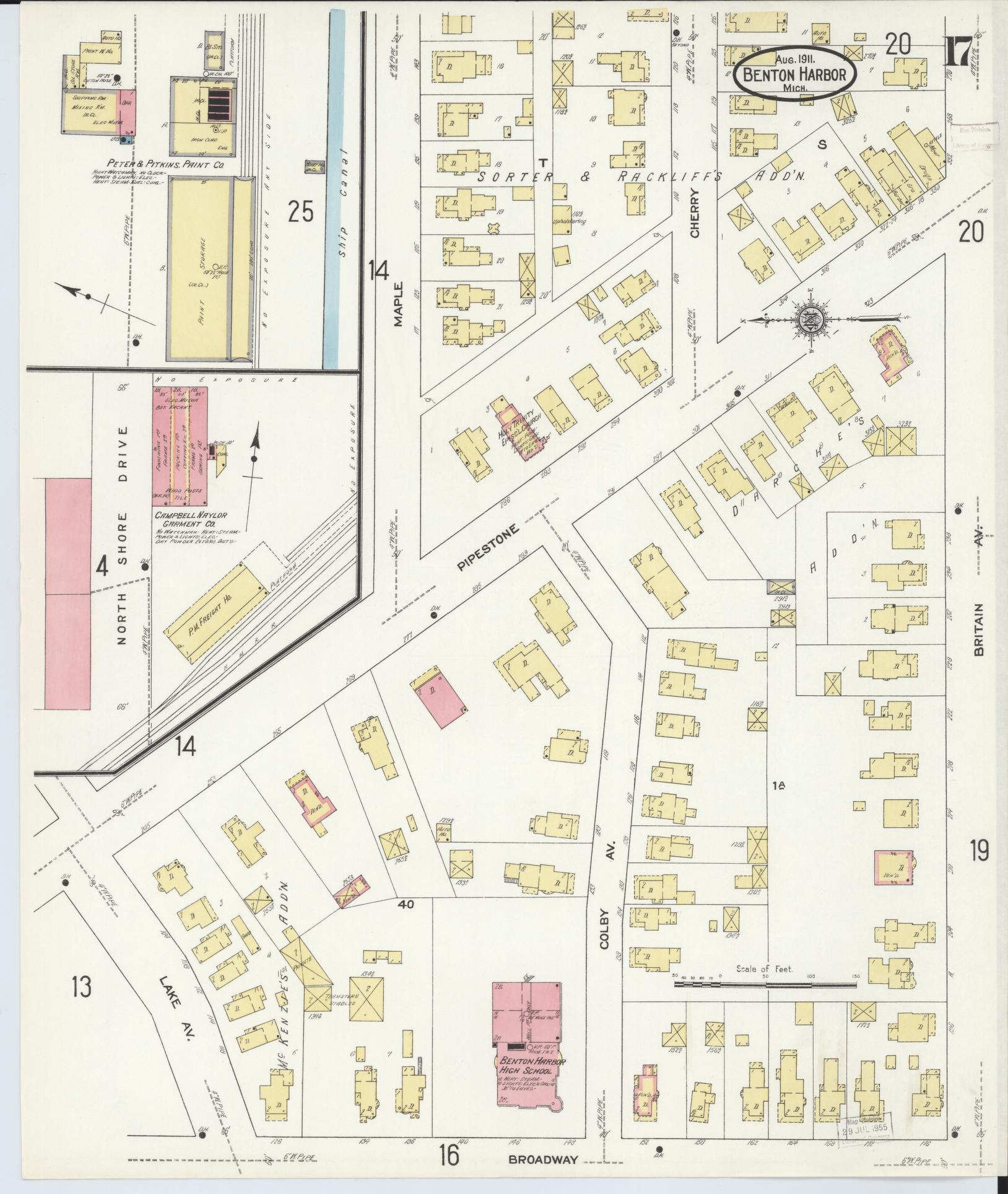 Sanborn Fire Insurance Map from Benton Harbor, Berrien County, Michigan (1911), Sheet #0017 - Historic Sanborn Fire Insurance Map Print, vintage old map wall art, antique decor, genealogy gift, Michigan Michigan map