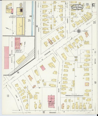 Sanborn Fire Insurance Map from Benton Harbor, Berrien County, Michigan (1911), Sheet #0017 - Historic Sanborn Fire Insurance Map Print, vintage old map wall art, antique decor, genealogy gift, Michigan Michigan map