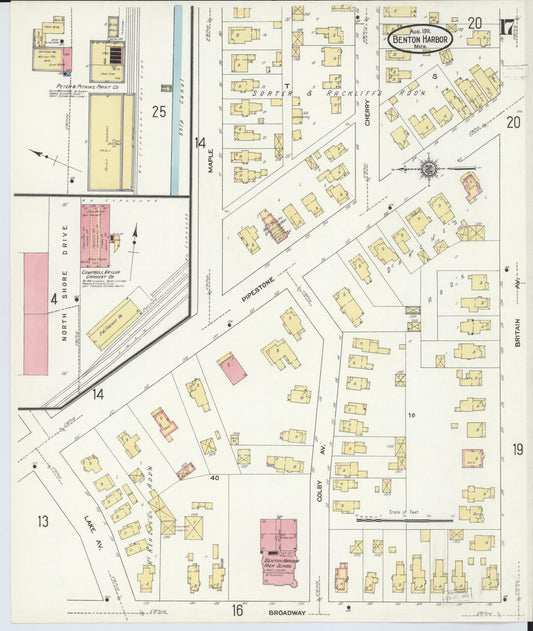 Sanborn Fire Insurance Map from Benton Harbor, Berrien County, Michigan (1911), Sheet #0017 - Historic Sanborn Fire Insurance Map Print, vintage old map wall art, antique decor, genealogy gift, Michigan Michigan map