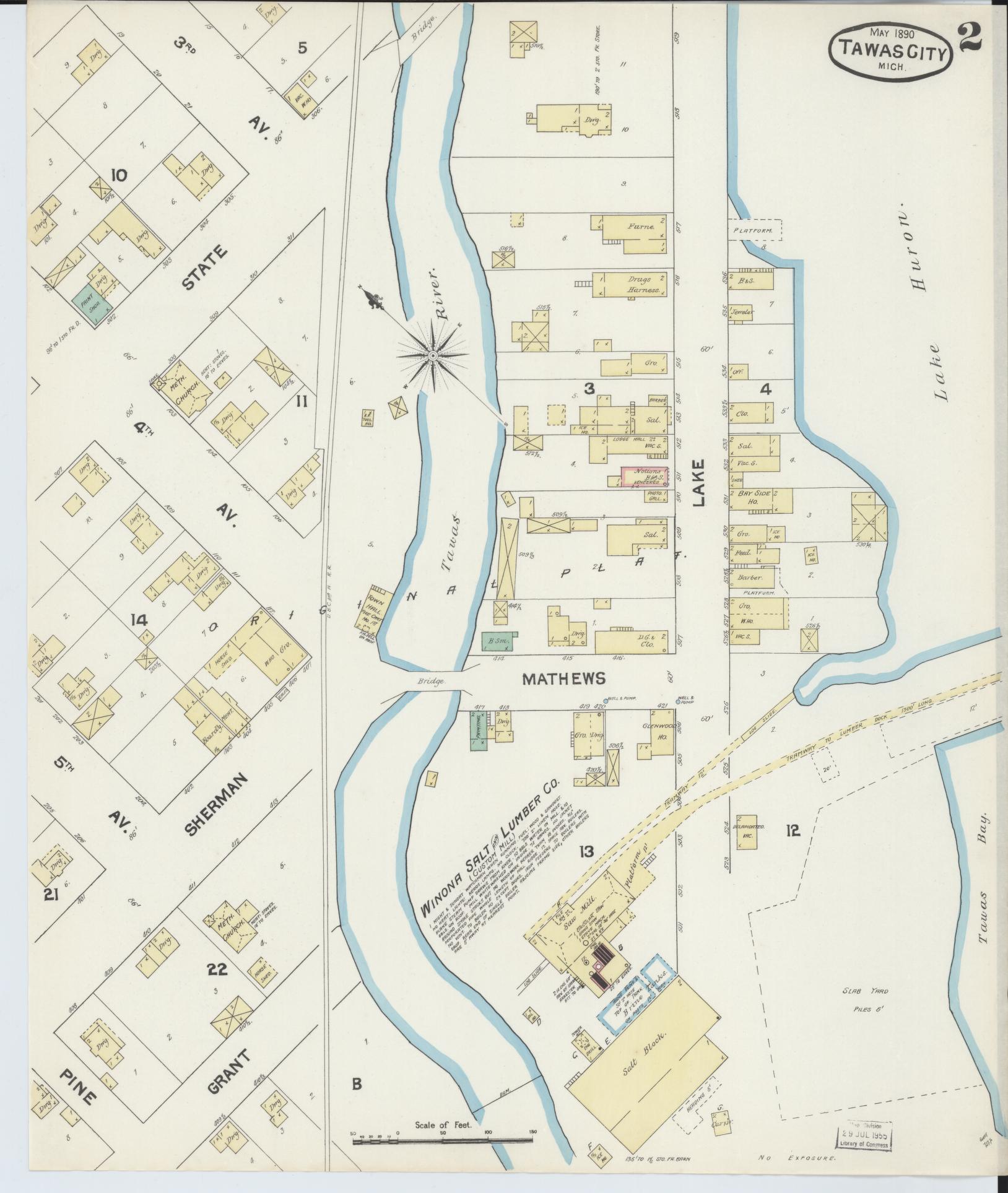 Sanborn Fire Insurance Map from East Tawas, Iosco County, Michigan (1890), Sheet #0002 - Complete Map Set gallery image, historic Sanborn map, vintage wall art, Michigan Michigan