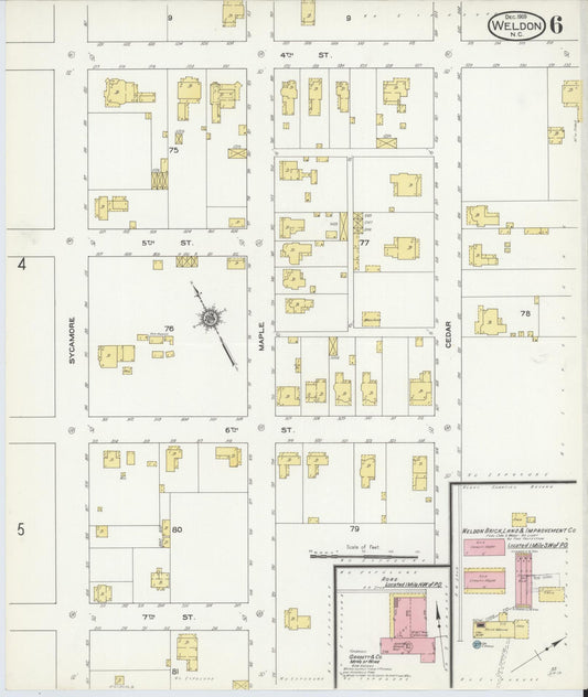 Sanborn Fire Insurance Map from Weldon, Halifax County, North Carolina (1909), Sheet #0006 - Historic Sanborn Fire Insurance Map Print, vintage old map wall art, antique decor, genealogy gift, North Carolina North Carolina map