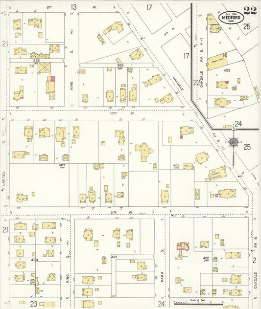 Sanborn Fire Insurance Map from Medford, Jackson County, Oregon (1911), Sheet #0022 - Historic Sanborn Fire Insurance Map Print, vintage old map wall art, antique decor, genealogy gift, Oregon Oregon map