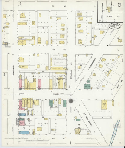 Sanborn Fire Insurance Map from Geary, Blaine County, Oklahoma (1909), Sheet #0002 - Complete Map Set gallery image, historic Sanborn map, vintage wall art, Oklahoma Oklahoma